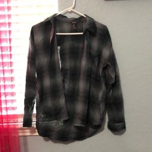 womens button down green and gray shirt